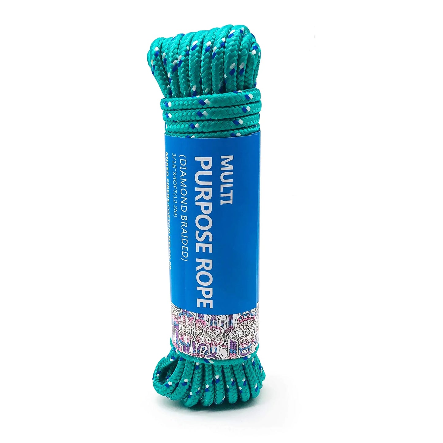 Turquoise diamond braided multipurpose rope for camping and outdoor adventures, Hacksoutdoors