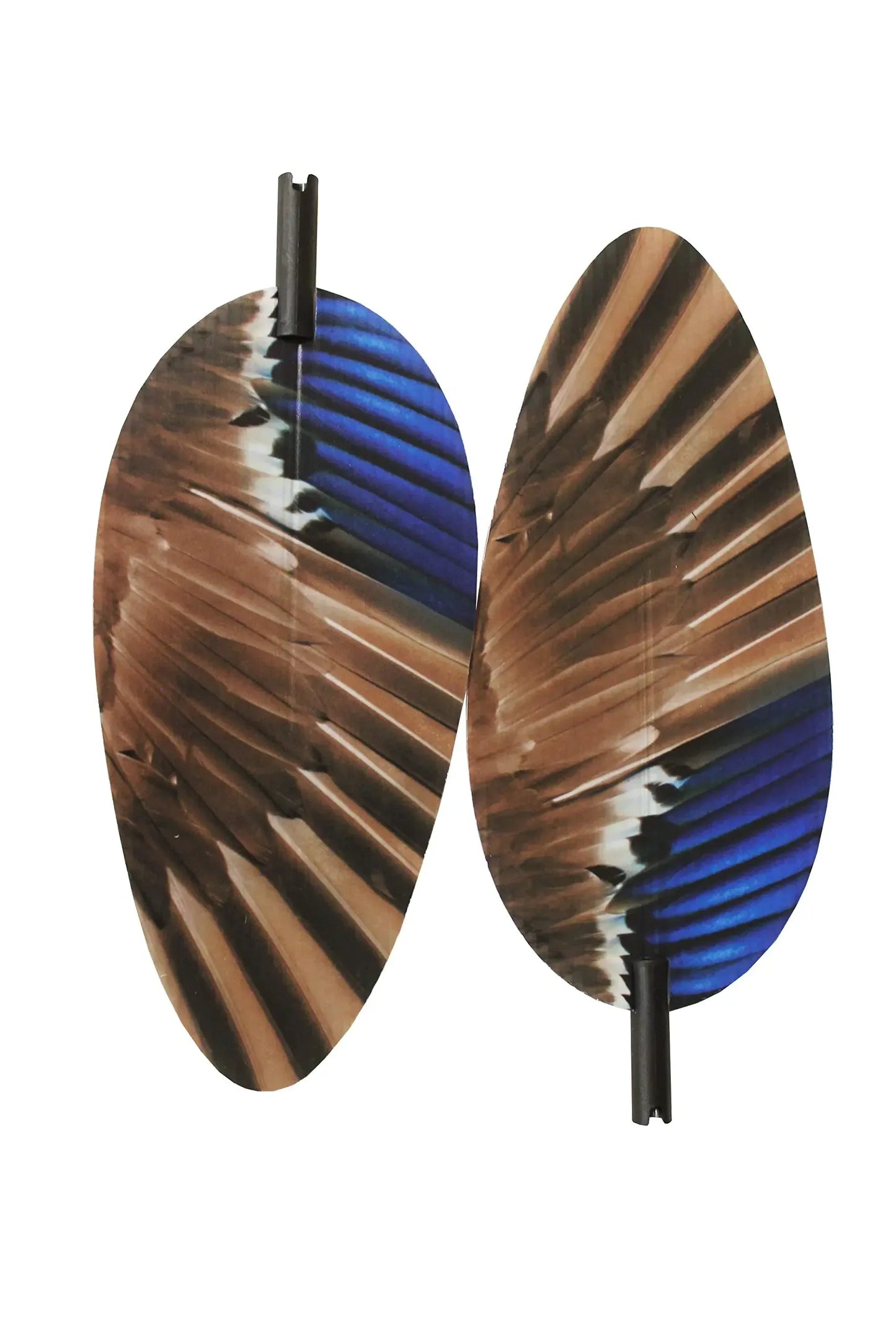 Brown and blue arrow fletchings for archery gear, durable outdoor accessory from Hacksoutdoors
