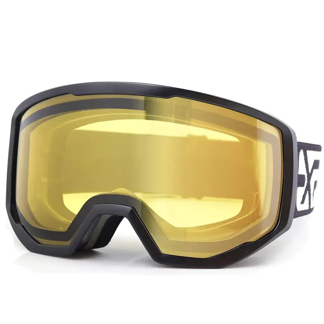 Outdoor adventure yellow lens goggles with black frame and adjustable strap, camping gear