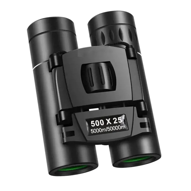 Compact black 500x25 binoculars, ideal for camping, hiking, and outdoor adventure gear
