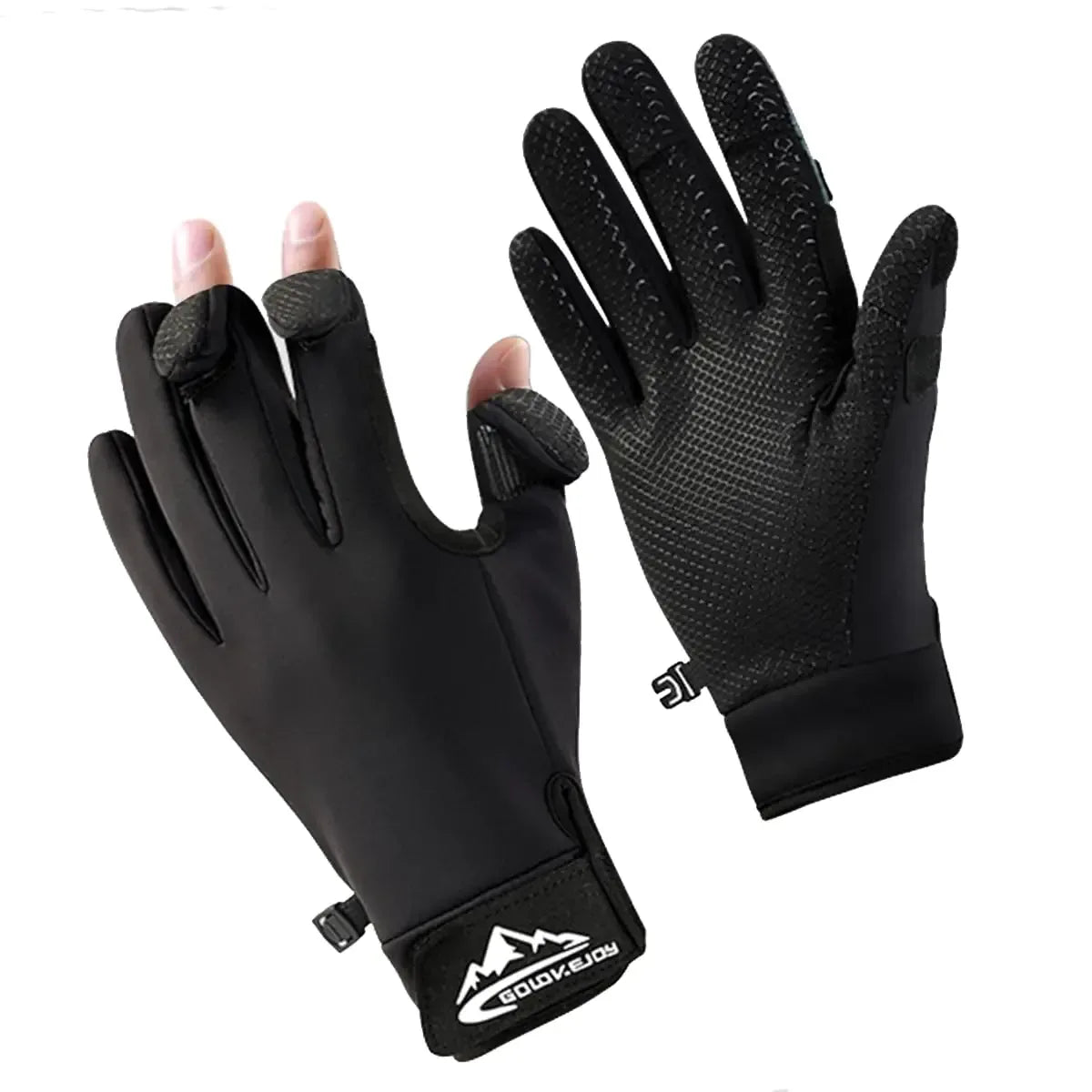 Black outdoor camping gloves with grip palms and touch screen fingertips, Hacksoutdoors gear