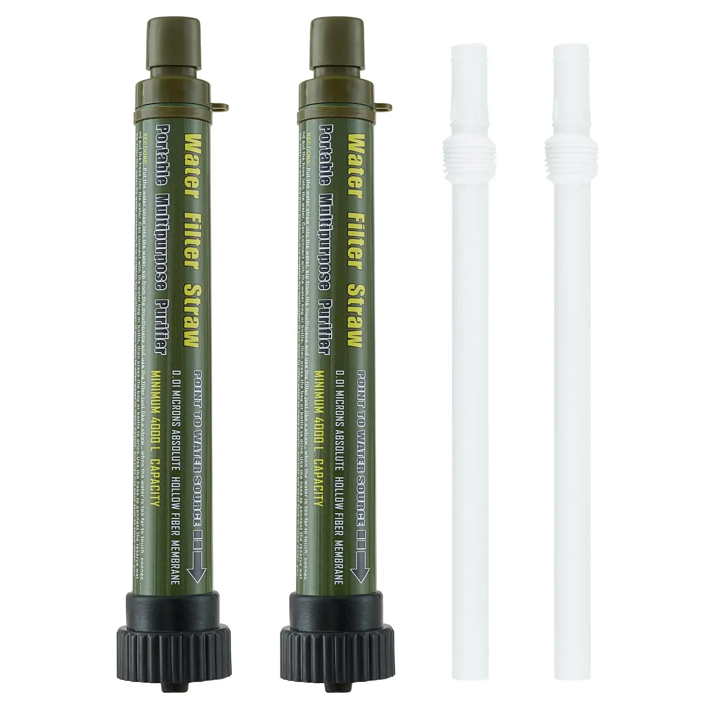 Portable water filter straw set for camping, hiking, and outdoor survival gear