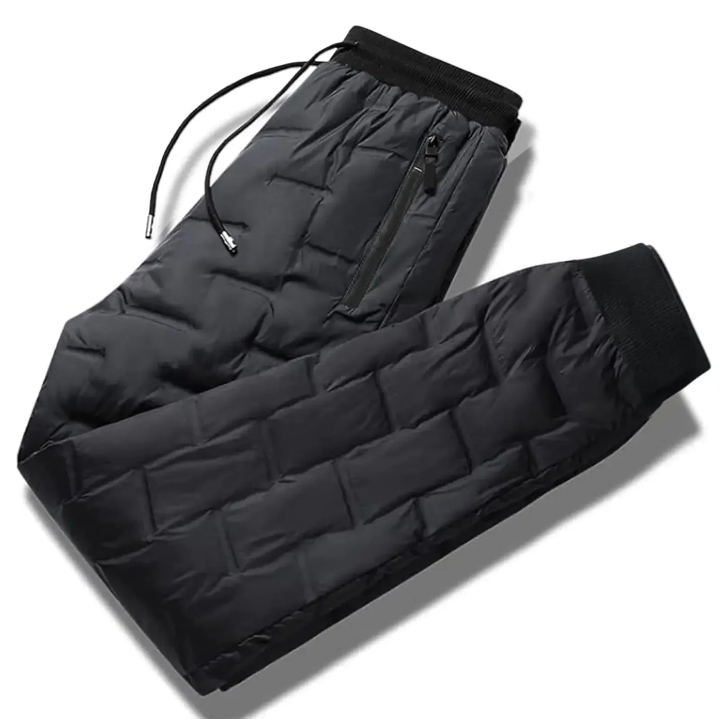 Black insulated hiking pants with zipper pocket, designed for outdoor camping at Hacksoutdoors