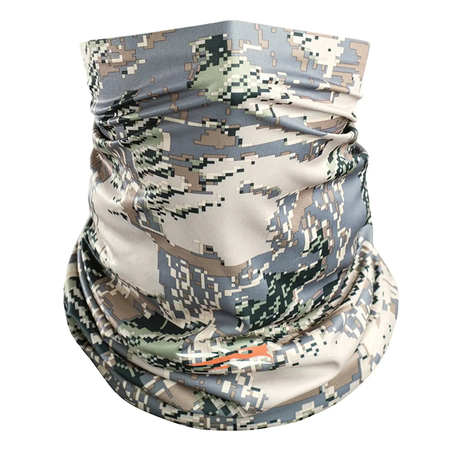 Camouflage neck gaiter for camping, hiking, and outdoor adventures by Hacksoutdoors