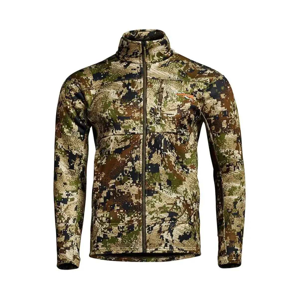 Men's digital camo outdoor jacket with zip front, ideal for camping, hiking, survival gear