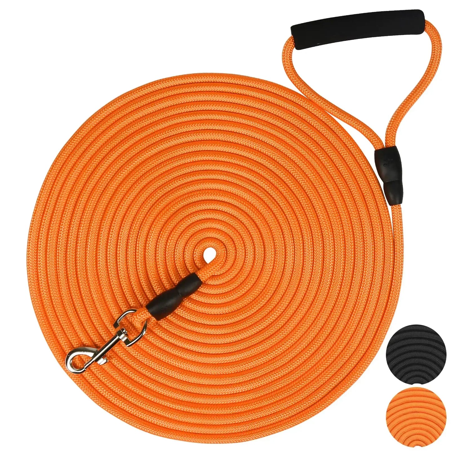 Durable orange outdoor rope with handle and metal clip, ideal for camping or hiking gear