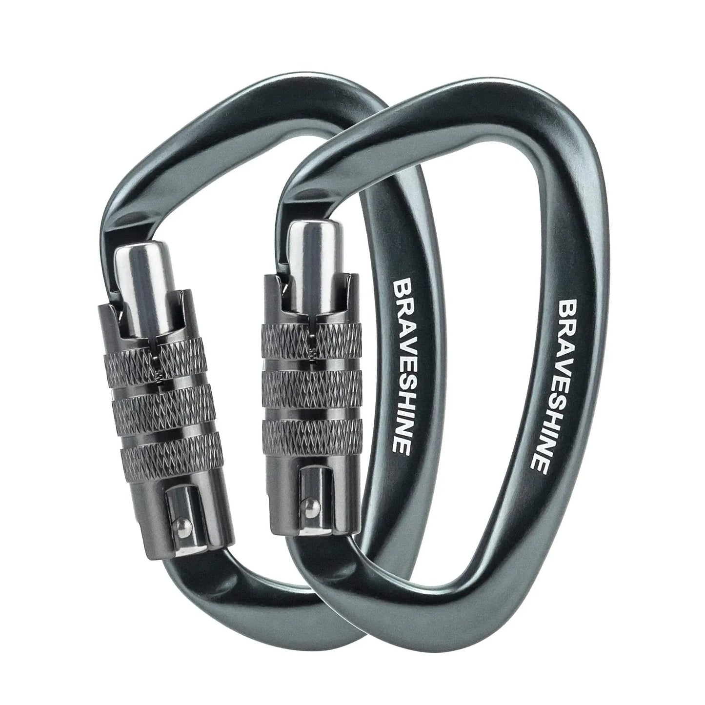 Set of two BRAVESHINE locking carabiners for camping, hiking, and outdoor gear safety
