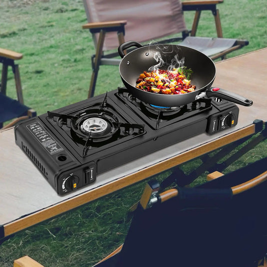 Dual Burner Butane Camp Stove with Auto Ignition
