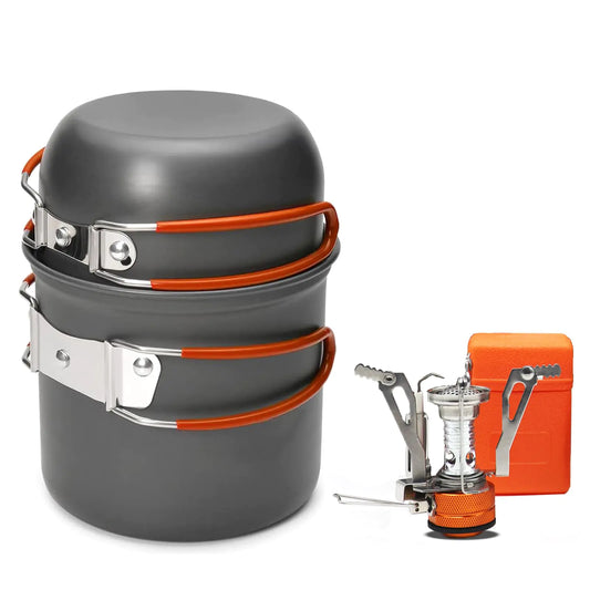 TrekPack 3PCS Lightweight Camping Cook Set with Stove, Orange