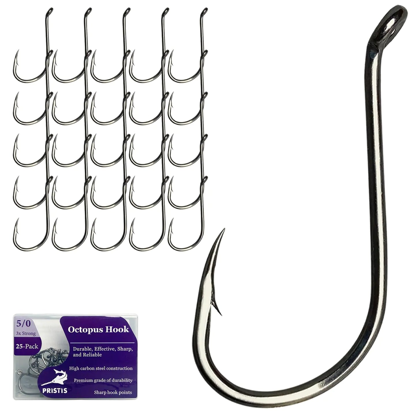 Pristis Octopus Fish Hooks 25-Pack High Carbon Steel