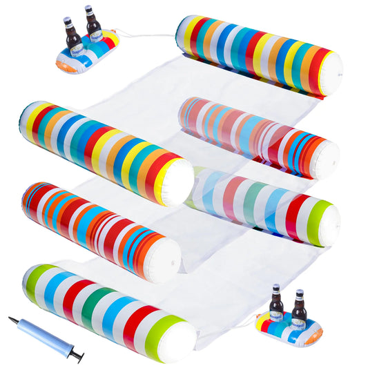 FindUWill 5Pcs Pool Floats Adult Size - 3 Pack Pool Floaties Hammock with 2 Drink Holder Multi-Purpose 4-in-1 (Saddle Lounge Chair Hammock Drifter) Portable Water Hammock