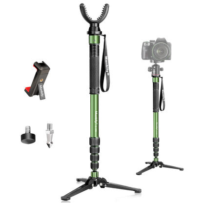 Manbily Hunter's Monopod with Tri-Stand and Swivel Yoke - Green (G-333)