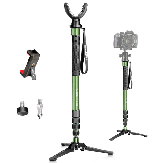 Manbily Hunter's Monopod with Tri-Stand and Swivel Yoke - Green (G-333)