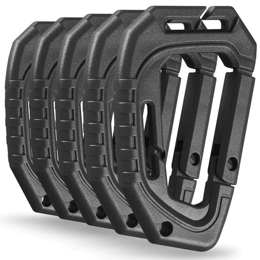 M-Tac D-Ring Tactical Carabiners - Multi-Use Plastic Clips, Pack of 5 (Black)