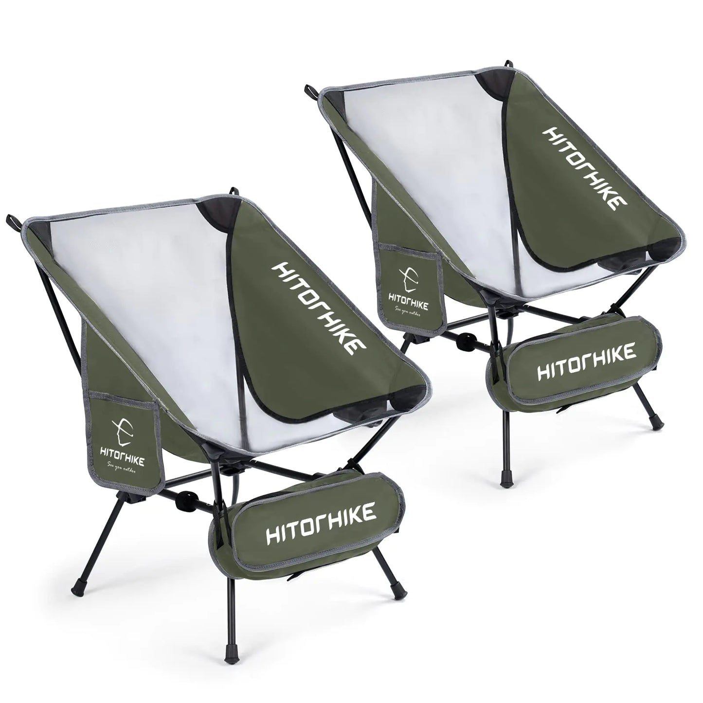 HITORHIKE Camping Chair Backpack Camping Folding Chair Breathable Mesh Structure Aluminum Frame with 2 Side Pockets Camping Chair Compact Ultralight Carrying Bag (Dark Green2PCS)