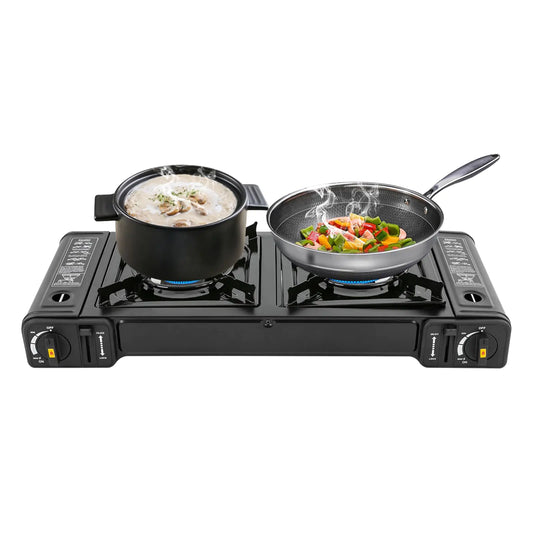 Dual Burner Compact Camp Stove with Propane Adapter