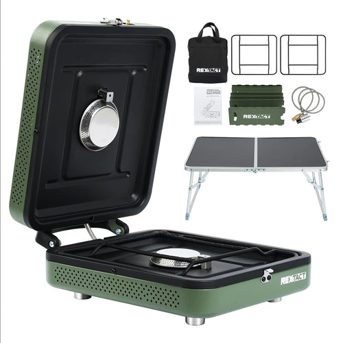 TrailFlame Dual Burner Portable Stove with Windscreen & Carrying Bag