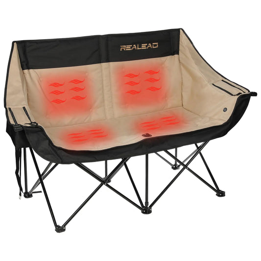 REALEAD Dual Heat Camp Chair - 3-Level Heated Portable Loveseat Supports 650 lbs