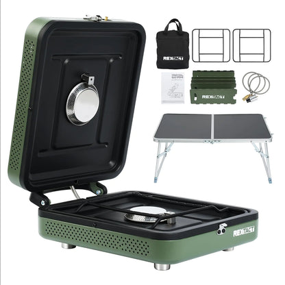 TrailFlame Dual Burner Portable Stove with Windscreen & Carrying Bag