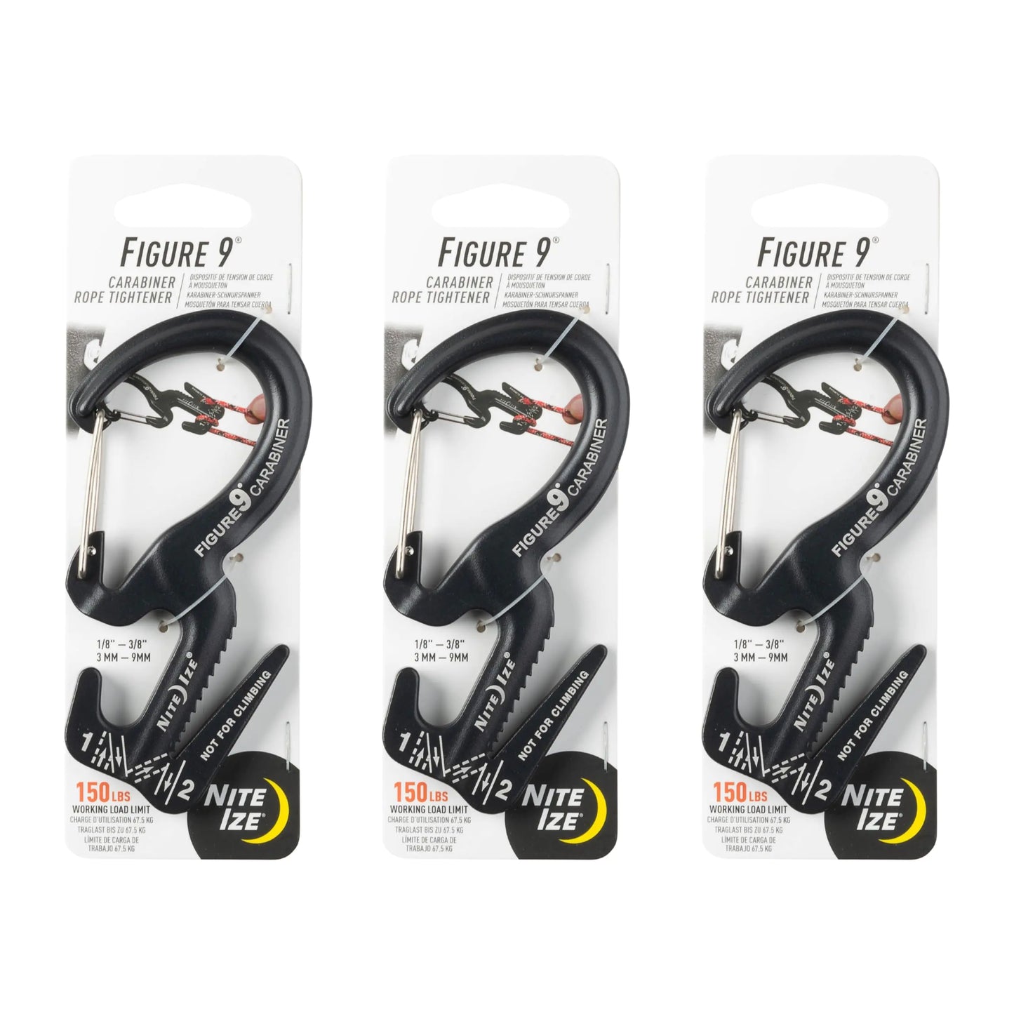 Nite Ize Heavy-Duty Figure 9 Carabiner - Rope & Cord Tightener - Large 3-Pack