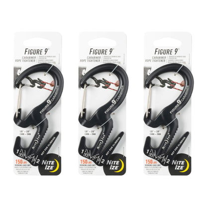 Nite Ize Heavy-Duty Figure 9 Carabiner - Rope & Cord Tightener - Large 3-Pack